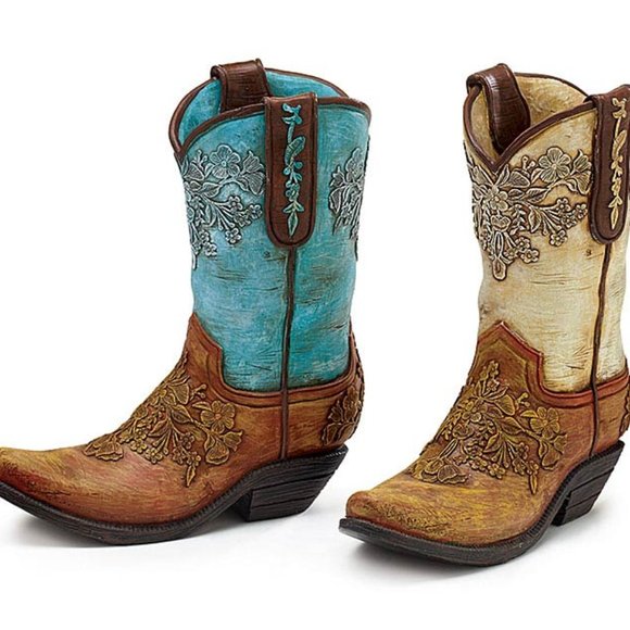 Hand-painted resin cowboy boot vases. - Picture 1 of 1